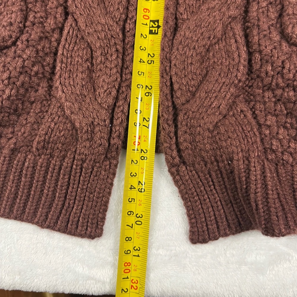Unbranded Women Brown Cable Knit Open Front Cardigan Wool Blend Sweater M/L - Picture 5 of 7